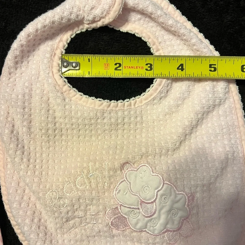Vtg 60s Baby Girl 0-3 mths Little Lamb Pink and White Drool Bib Lot of 4